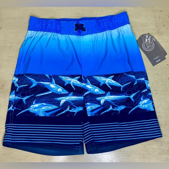 Swim Trunks Blue Boy Size 10 Shark Print Board Shorts - Picture 2 of 8